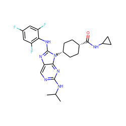 CC(C)Nc1ncc2nc(Nc3c(F)cc(F)cc3F)n([C@H]3CC[C@@H](C(=O)NC4CC4)CC3)c2n1 ZINC000254119817