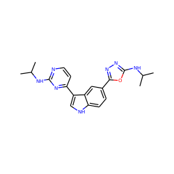 CC(C)Nc1nccc(-c2c[nH]c3ccc(-c4nnc(NC(C)C)o4)cc23)n1 ZINC000204760951