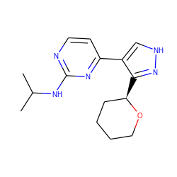 CC(C)Nc1nccc(-c2c[nH]nc2[C@@H]2CCCCO2)n1 ZINC000040940055