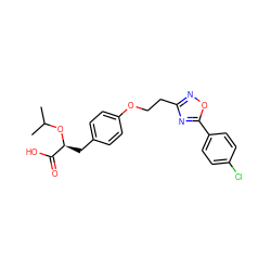 CC(C)O[C@@H](Cc1ccc(OCCc2noc(-c3ccc(Cl)cc3)n2)cc1)C(=O)O ZINC000026403191