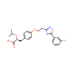 CC(C)O[C@@H](Cc1ccc(OCCc2noc(-c3cccc(Cl)c3)n2)cc1)C(=O)O ZINC000026481287