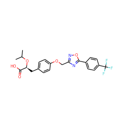 CC(C)O[C@@H](Cc1ccc(OCc2noc(-c3ccc(C(F)(F)F)cc3)n2)cc1)C(=O)O ZINC000026470023