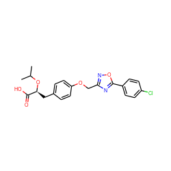 CC(C)O[C@@H](Cc1ccc(OCc2noc(-c3ccc(Cl)cc3)n2)cc1)C(=O)O ZINC000026466902