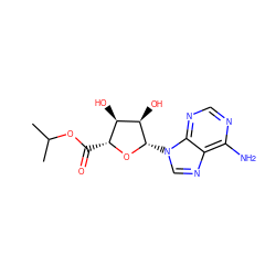 CC(C)OC(=O)[C@H]1O[C@@H](n2cnc3c(N)ncnc32)[C@H](O)[C@@H]1O ZINC000013604511