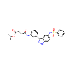 CC(C)OC(=O)CCC(=O)Nc1cccc(-c2n[nH]c3ccc(NS(=O)(=O)c4ccccc4)cc23)c1 ZINC001772631362