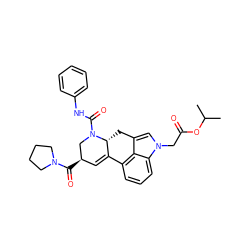 CC(C)OC(=O)Cn1cc2c3c(cccc31)C1=C[C@@H](C(=O)N3CCCC3)CN(C(=O)Nc3ccccc3)[C@@H]1C2 ZINC000072177405