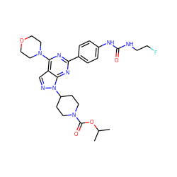 CC(C)OC(=O)N1CCC(n2ncc3c(N4CCOCC4)nc(-c4ccc(NC(=O)NCCF)cc4)nc32)CC1 ZINC000049783640