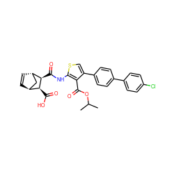 CC(C)OC(=O)c1c(-c2ccc(-c3ccc(Cl)cc3)cc2)csc1NC(=O)[C@H]1[C@@H](C(=O)O)[C@H]2C=C[C@H]1C2 ZINC000101317008