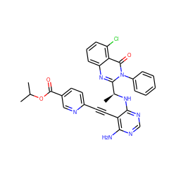 CC(C)OC(=O)c1ccc(C#Cc2c(N)ncnc2N[C@@H](C)c2nc3cccc(Cl)c3c(=O)n2-c2ccccc2)nc1 ZINC000219041510