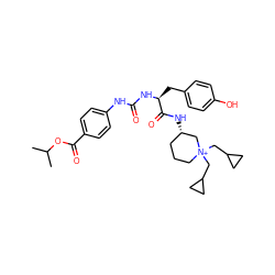 CC(C)OC(=O)c1ccc(NC(=O)N[C@@H](Cc2ccc(O)cc2)C(=O)N[C@H]2CCC[N+](CC3CC3)(CC3CC3)C2)cc1 ZINC000042921393