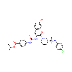 CC(C)OC(=O)c1ccc(NC(=O)N[C@@H](Cc2ccc(O)cc2)C(=O)N2CCC[C@H]([N+](C)(C)Cc3ccc(Cl)cc3)C2)cc1 ZINC000095561967