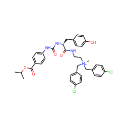 CC(C)OC(=O)c1ccc(NC(=O)N[C@@H](Cc2ccc(O)cc2)C(=O)NCC[N+](C)(Cc2ccc(Cl)cc2)Cc2ccc(Cl)cc2)cc1 ZINC000095558453