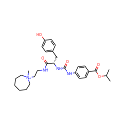 CC(C)OC(=O)c1ccc(NC(=O)N[C@@H](Cc2ccc(O)cc2)C(=O)NCC[N+]2(C)CCCCCC2)cc1 ZINC000095561407