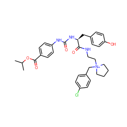 CC(C)OC(=O)c1ccc(NC(=O)N[C@@H](Cc2ccc(O)cc2)C(=O)NCC[N+]2(Cc3ccc(Cl)cc3)CCCC2)cc1 ZINC000095560135