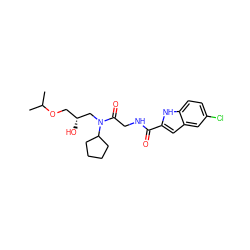 CC(C)OC[C@@H](O)CN(C(=O)CNC(=O)c1cc2cc(Cl)ccc2[nH]1)C1CCCC1 ZINC000028119776