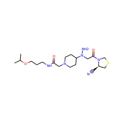 CC(C)OCCCNC(=O)CN1CCC(N(N)CC(=O)N2CSC[C@H]2C#N)CC1 ZINC000049033815