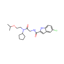 CC(C)OCCN(C(=O)CNC(=O)c1cc2cc(Cl)ccc2[nH]1)C1CCCC1 ZINC000028133511