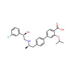 CC(C)Oc1cc(-c2ccc(C[C@@H](C)NC[C@H](O)c3cccc(Cl)c3)cc2)ccc1C(=O)O ZINC000003933371