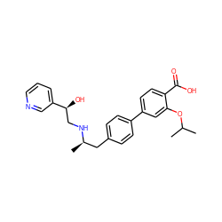 CC(C)Oc1cc(-c2ccc(C[C@@H](C)NC[C@H](O)c3cccnc3)cc2)ccc1C(=O)O ZINC000040379451