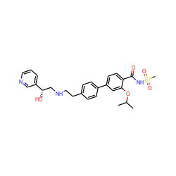 CC(C)Oc1cc(-c2ccc(CCNC[C@H](O)c3cccnc3)cc2)ccc1C(=O)NS(C)(=O)=O ZINC000040892505