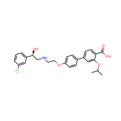 CC(C)Oc1cc(-c2ccc(OCCNC[C@H](O)c3cccc(Cl)c3)cc2)ccc1C(=O)O ZINC000040836393