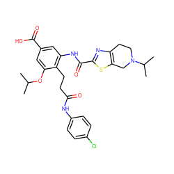 CC(C)Oc1cc(C(=O)O)cc(NC(=O)c2nc3c(s2)CN(C(C)C)CC3)c1CCC(=O)Nc1ccc(Cl)cc1 ZINC000073167578