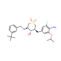 CC(C)Oc1cc(C[C@@H]2CS(=O)(=O)C[C@H](NCc3cccc(C(C)(C)C)c3)[C@H]2O)cc(F)c1N ZINC000084668417