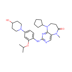 CC(C)Oc1cc(N2CCC(O)CC2)ccc1Nc1ncc2c(n1)N(C1CCCC1)CCC(=O)N2C ZINC000114233712