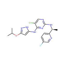 CC(C)Oc1cc(Nc2nc(N[C@@H](C)c3ccc(F)cn3)ncc2Cl)[nH]n1 ZINC000035077985