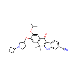 CC(C)Oc1cc2c(cc1O[C@@H]1CCN(C3CCC3)C1)C(C)(C)c1[nH]c3cc(C#N)ccc3c1C2=O ZINC000114801867