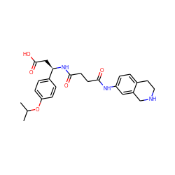 CC(C)Oc1ccc([C@@H](CC(=O)O)NC(=O)CCC(=O)Nc2ccc3c(c2)CNCC3)cc1 ZINC000058631922