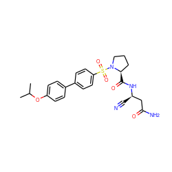 CC(C)Oc1ccc(-c2ccc(S(=O)(=O)N3CCC[C@H]3C(=O)N[C@H](C#N)CC(N)=O)cc2)cc1 ZINC000653804960