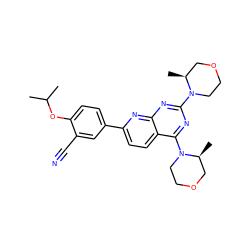 CC(C)Oc1ccc(-c2ccc3c(N4CCOC[C@@H]4C)nc(N4CCOC[C@@H]4C)nc3n2)cc1C#N ZINC000113719392