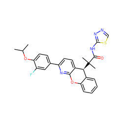 CC(C)Oc1ccc(-c2ccc3c(n2)Oc2ccccc2[C@@H]3C(C)(C)C(=O)Nc2nncs2)cc1F ZINC000073166264