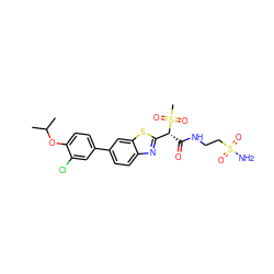 CC(C)Oc1ccc(-c2ccc3nc([C@@H](C(=O)NCCS(N)(=O)=O)S(C)(=O)=O)sc3c2)cc1Cl ZINC000144022519