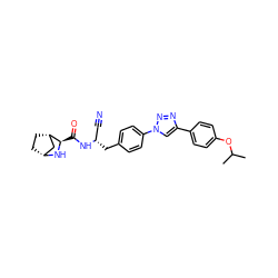 CC(C)Oc1ccc(-c2cn(-c3ccc(C[C@@H](C#N)NC(=O)[C@H]4N[C@@H]5CC[C@H]4C5)cc3)nn2)cc1 ZINC000221948944