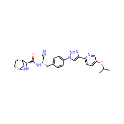 CC(C)Oc1ccc(-c2cn(-c3ccc(C[C@@H](C#N)NC(=O)[C@H]4N[C@@H]5CC[C@H]4C5)cc3)nn2)nc1 ZINC000221914938