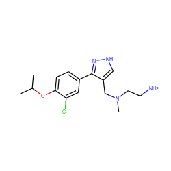 CC(C)Oc1ccc(-c2n[nH]cc2CN(C)CCN)cc1Cl ZINC000474602513