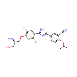 CC(C)Oc1ccc(-c2nc(-c3cc(F)c(OC[C@H](N)CO)cc3Cl)no2)cc1C#N ZINC000653699590