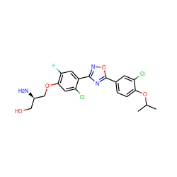 CC(C)Oc1ccc(-c2nc(-c3cc(F)c(OC[C@H](N)CO)cc3Cl)no2)cc1Cl ZINC000653716058