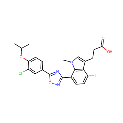 CC(C)Oc1ccc(-c2nc(-c3ccc(F)c4c(CCC(=O)O)cn(C)c34)no2)cc1Cl ZINC000084596898