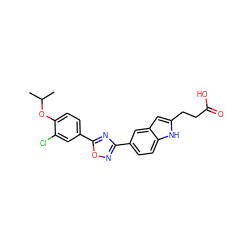 CC(C)Oc1ccc(-c2nc(-c3ccc4[nH]c(CCC(=O)O)cc4c3)no2)cc1Cl ZINC000084596528