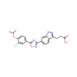 CC(C)Oc1ccc(-c2nc(-c3ccc4c(CCC(=O)O)c[nH]c4c3)no2)cc1Cl ZINC000084619205