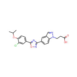 CC(C)Oc1ccc(-c2nc(-c3ccc4c(cnn4CCC(=O)O)c3)no2)cc1Cl ZINC000043200483