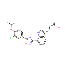 CC(C)Oc1ccc(-c2nc(-c3cccc4c(CCC(=O)O)c[nH]c34)no2)cc1Cl ZINC000084619203