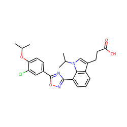 CC(C)Oc1ccc(-c2nc(-c3cccc4c(CCC(=O)O)cn(C(C)C)c34)no2)cc1Cl ZINC000084586804