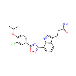 CC(C)Oc1ccc(-c2nc(-c3cccc4c(CCC(N)=O)c[nH]c34)no2)cc1Cl ZINC000084635291