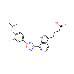 CC(C)Oc1ccc(-c2nc(-c3cccc4c(CCCC(=O)O)c[nH]c34)no2)cc1Cl ZINC000084618305