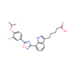 CC(C)Oc1ccc(-c2nc(-c3cccc4c(CCCCC(=O)O)c[nH]c34)no2)cc1Cl ZINC000084618307