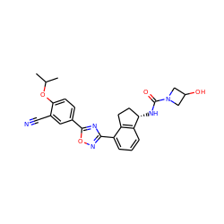 CC(C)Oc1ccc(-c2nc(-c3cccc4c3CC[C@@H]4NC(=O)N3CC(O)C3)no2)cc1C#N ZINC000117395262